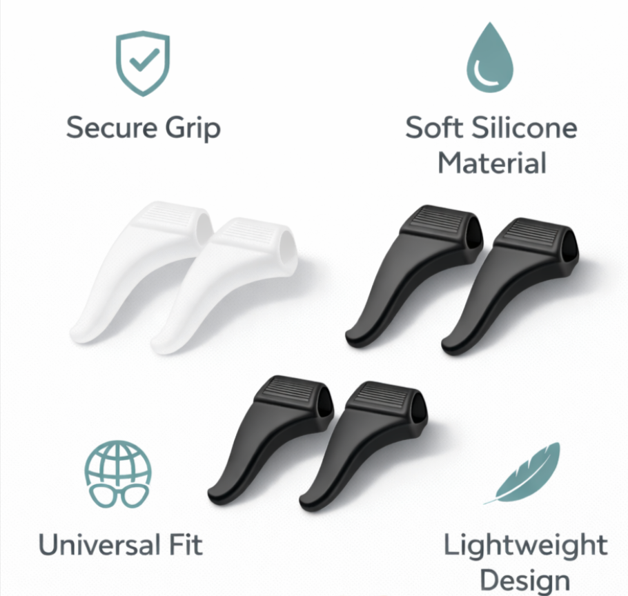 No-Slip Eyeglass Frame Ear Hooks – Soft Silicone Glasses Holders (3 Pairs)